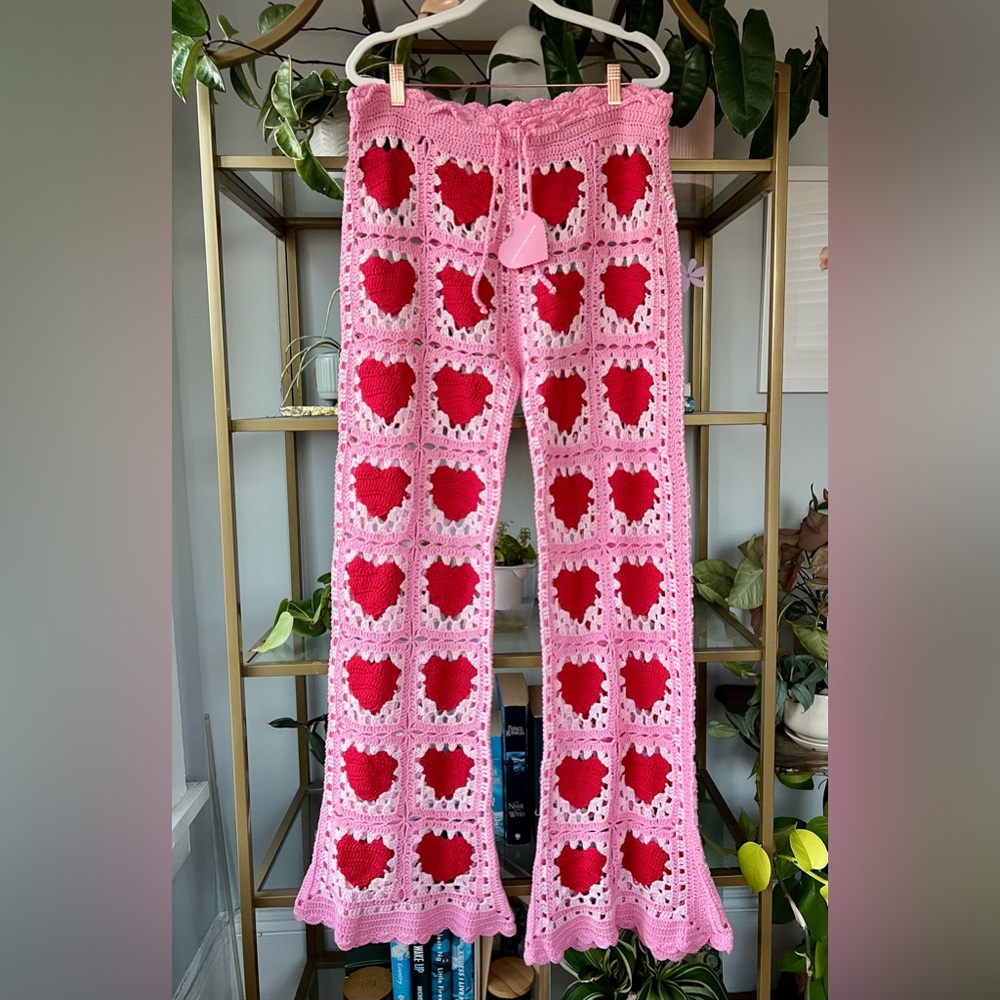 Sugar Thrillz Pink Crochet Heart Pants in 1X/2X